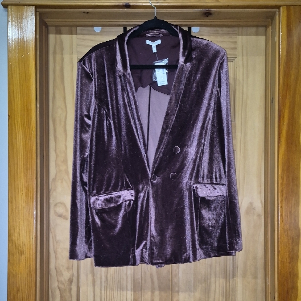 Maurices Brown Velvet Blazer Elegant Suit Jacket